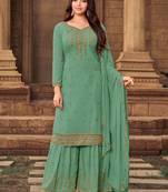 Sea-green embroidered faux georgette salwar