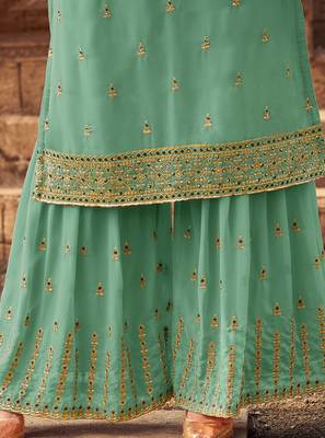 Sea-green embroidered faux georgette salwar 3