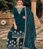 Teal embroidered faux georgette salwar