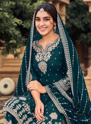 Teal embroidered faux georgette salwar 2