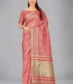 Pink woven silk saree with blouse