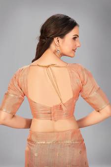 Peach woven silk saree with blouse