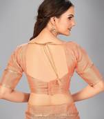 Peach woven silk saree with blouse