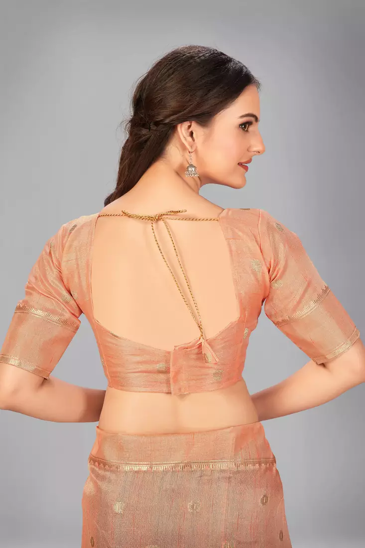 Peach woven silk saree with blouse