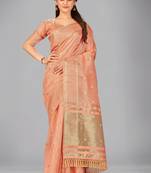 Peach woven silk saree with blouse
