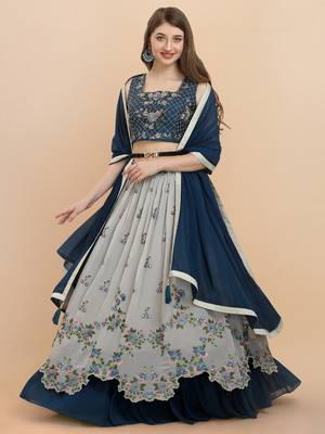 Grey embroidered georgette stitched lehenga 1