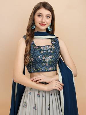 Grey embroidered georgette stitched lehenga 2
