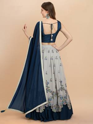 Grey embroidered georgette stitched lehenga 3