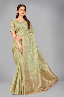 Light green woven silk saree with blouse