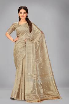 Beige woven silk saree with blouse