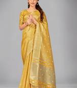 Mustard woven silk saree with blouse