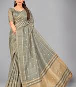 Grey woven silk saree with blouse