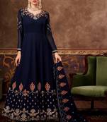 Navy-blue embroidered georgette salwar