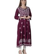 Hand Embroidered Purple Cotton Lucknowi Chikankari Kurti