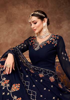 Navy-blue embroidered georgette salwar 2