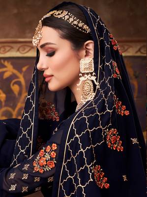 Navy-blue embroidered georgette salwar 3