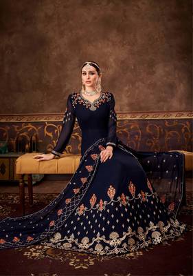 Navy-blue embroidered georgette salwar 4