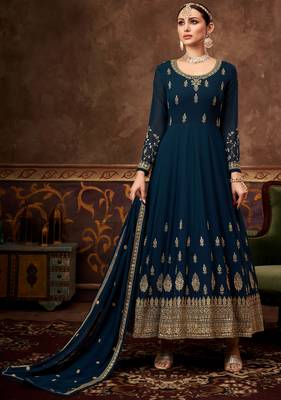 Teal embroidered georgette salwar 1