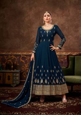 Teal embroidered georgette salwar 2