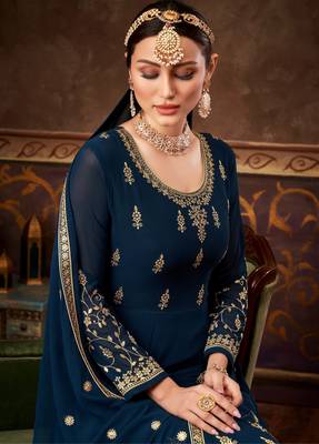 Teal embroidered georgette salwar 3