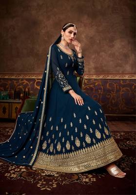 Teal embroidered georgette salwar 4