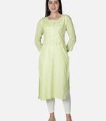 Hand Embroidered Green Cotton Lucknowi Chikankari Kurti