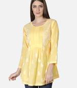 Hand Embroidered Yellow Cotton Lucknowi Chikankari Top