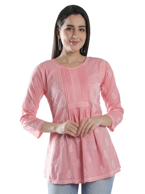 Seva Chikan Hand Embroidered Peach 