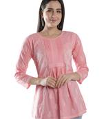 Hand Embroidered Peach Cotton Lucknowi Chikankari Top