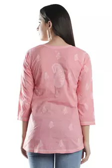 Hand Embroidered Peach Cotton Lucknowi Chikankari Top