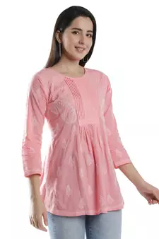 Hand Embroidered Peach Cotton Lucknowi Chikankari Top