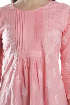 Hand Embroidered Peach Cotton Lucknowi Chikankari Top