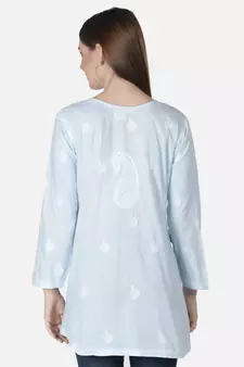 Seva Chikan Hand Embroidered Blue Cotton Lucknowi Chikankari Top