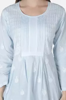 Seva Chikan Hand Embroidered Blue Cotton Lucknowi Chikankari Top