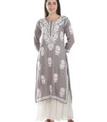 Hand Embroidered Grey Cotton Lucknowi Chikankari Kurti