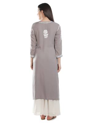 Hand Embroidered Grey Cotton Lucknowi Chikankari Kurti 2