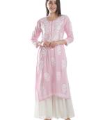 Hand Embroidered Pink Cotton Lucknowi Chikankari Kurti