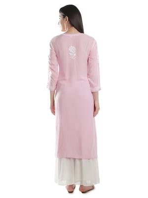 Hand Embroidered Pink Cotton Lucknowi Chikankari Kurti 2