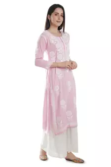 Hand Embroidered Pink Cotton Lucknowi Chikankari Kurti