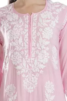 Hand Embroidered Pink Cotton Lucknowi Chikankari Kurti
