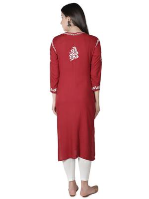 Hand Embroidered Maroon Cotton Lucknowi Chikankari Kurti 2