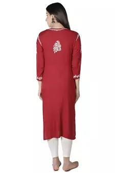 Hand Embroidered Maroon Cotton Lucknowi Chikankari Kurti