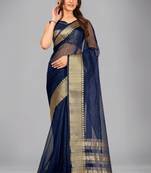 Navy blue woven silk saree with blouse