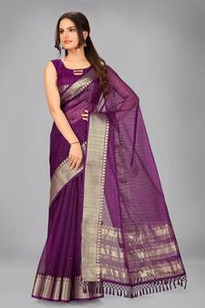 Purple woven silk saree with blouse