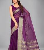 Purple woven silk saree with blouse