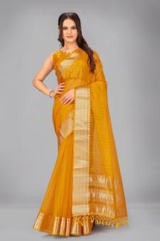 Mustard woven silk saree with blouse