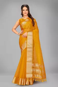 Mustard woven silk saree with blouse