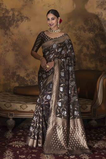 Coffee woven cotton saree with blouse