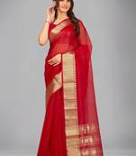 Red woven silk saree with blouse