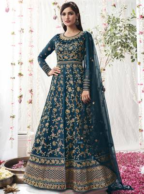 Teal embroidered net salwar 1
